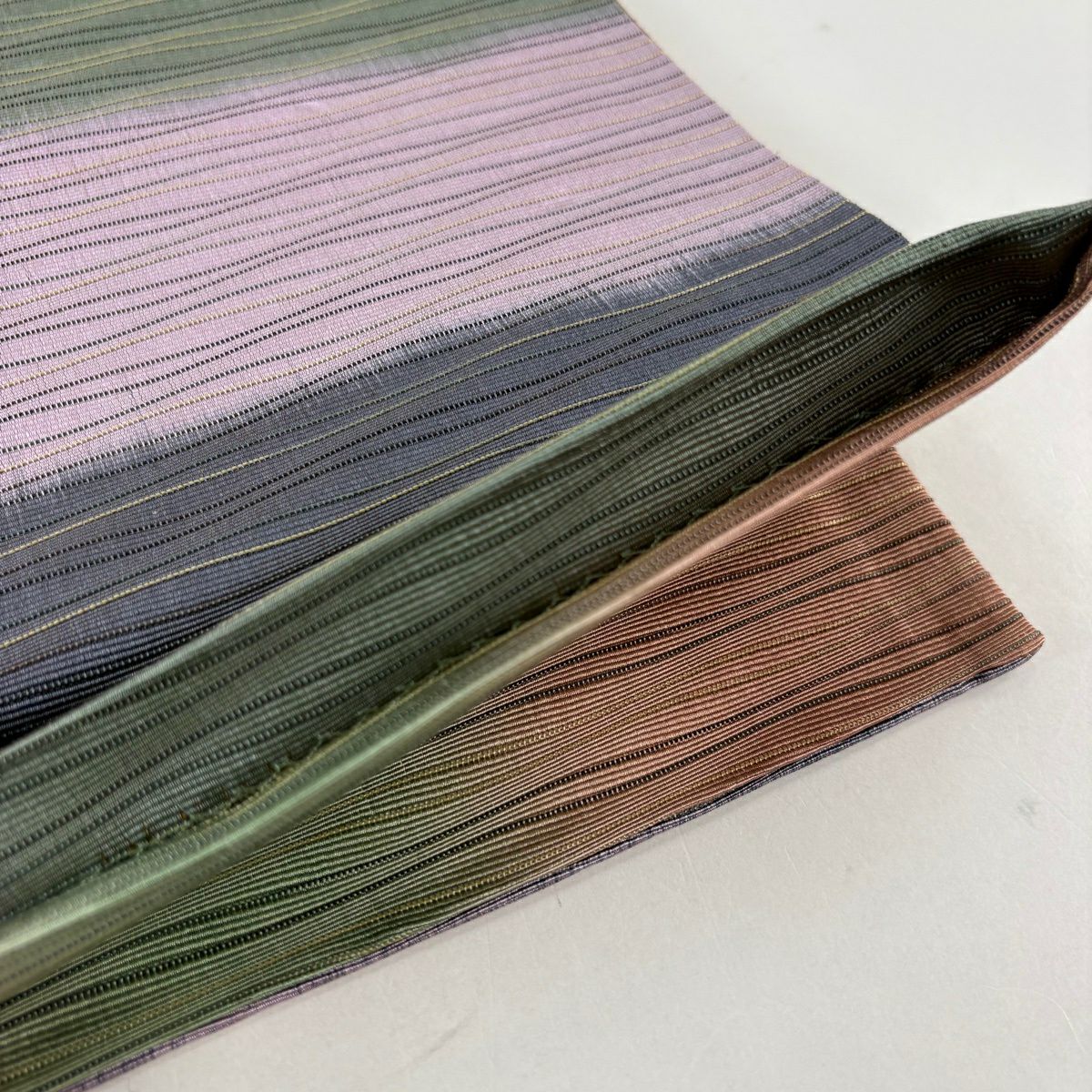 【美品】 袋帶 秀品級 段紋樣式 斜紋 紫 全通 純蠶絲