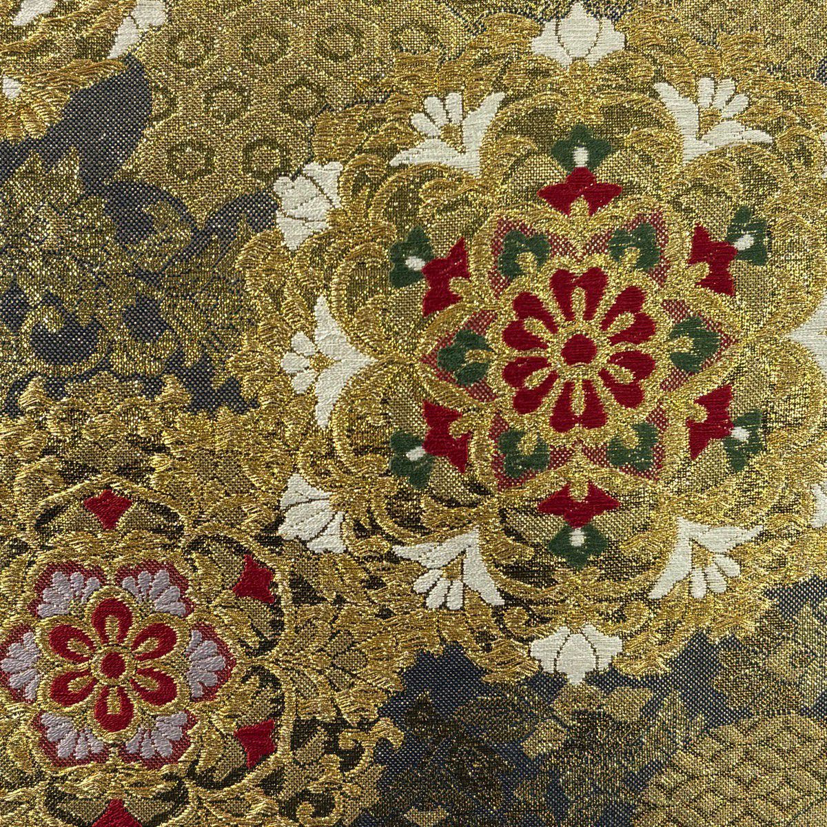 袋帶 秀品級 華紋 有職文樣 金絲 刺繡 金色 六通 純蠶絲