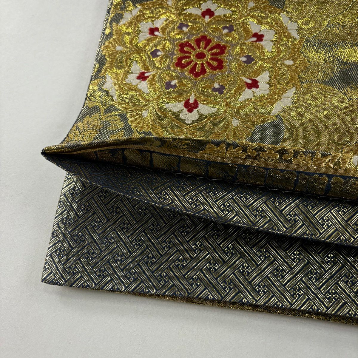 袋帶 秀品級 華紋 有職文樣 金絲 刺繡 金色 六通 純蠶絲