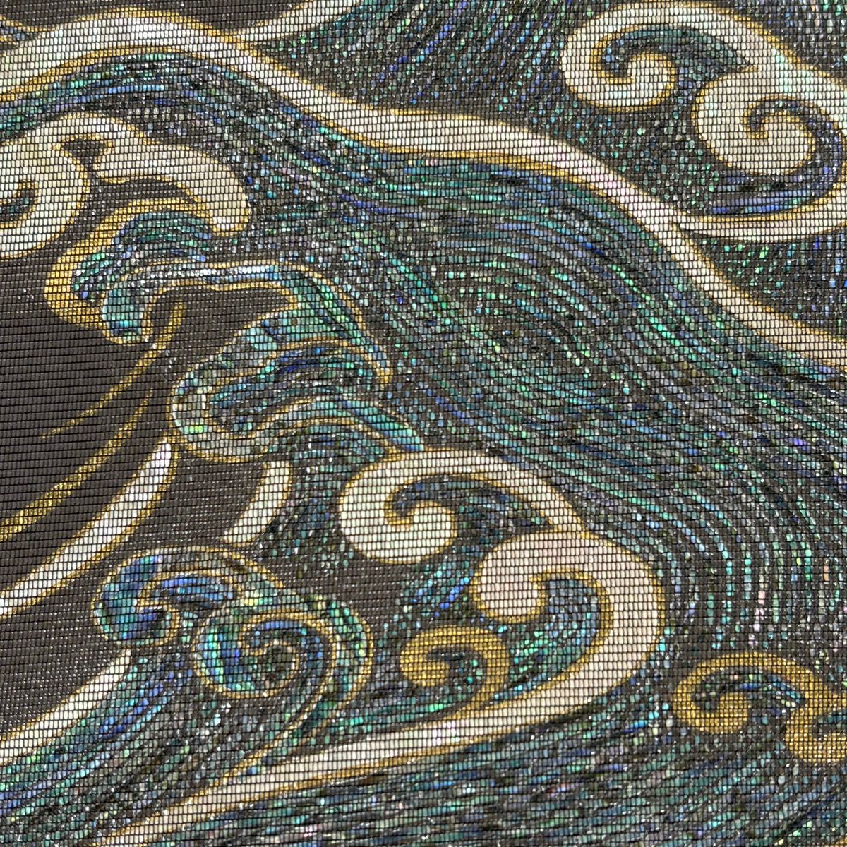 【美品】 袋帶 秀品級 波頭 金金箔 金色 大鼓圖案 純蠶絲