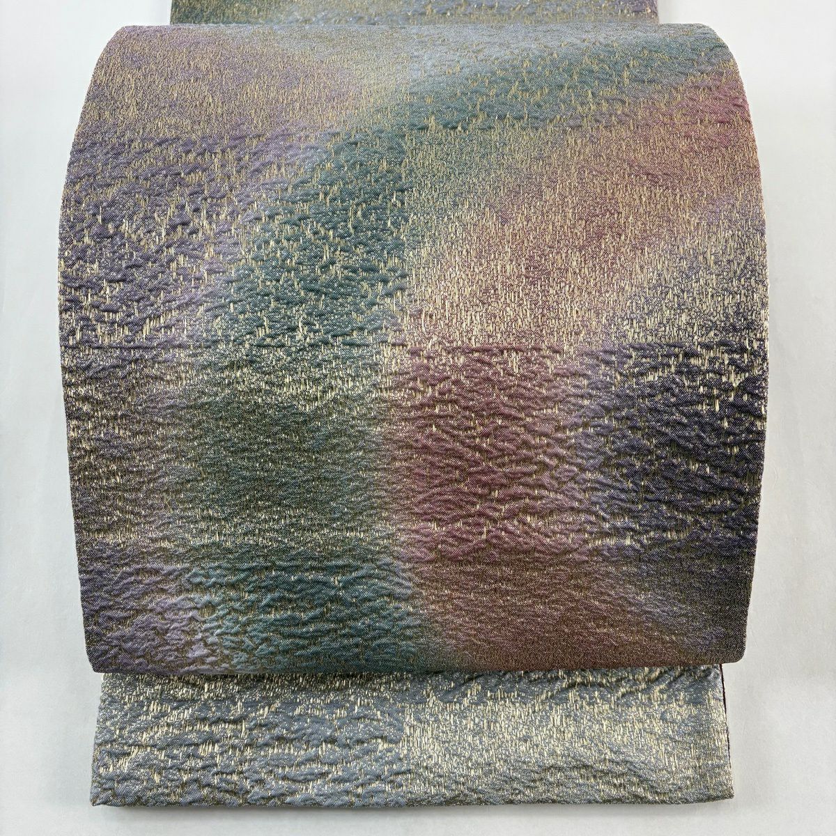 【美品】 袋帶 秀品級 幾何學 金絲 淺紫色 大鼓圖案 純蠶絲