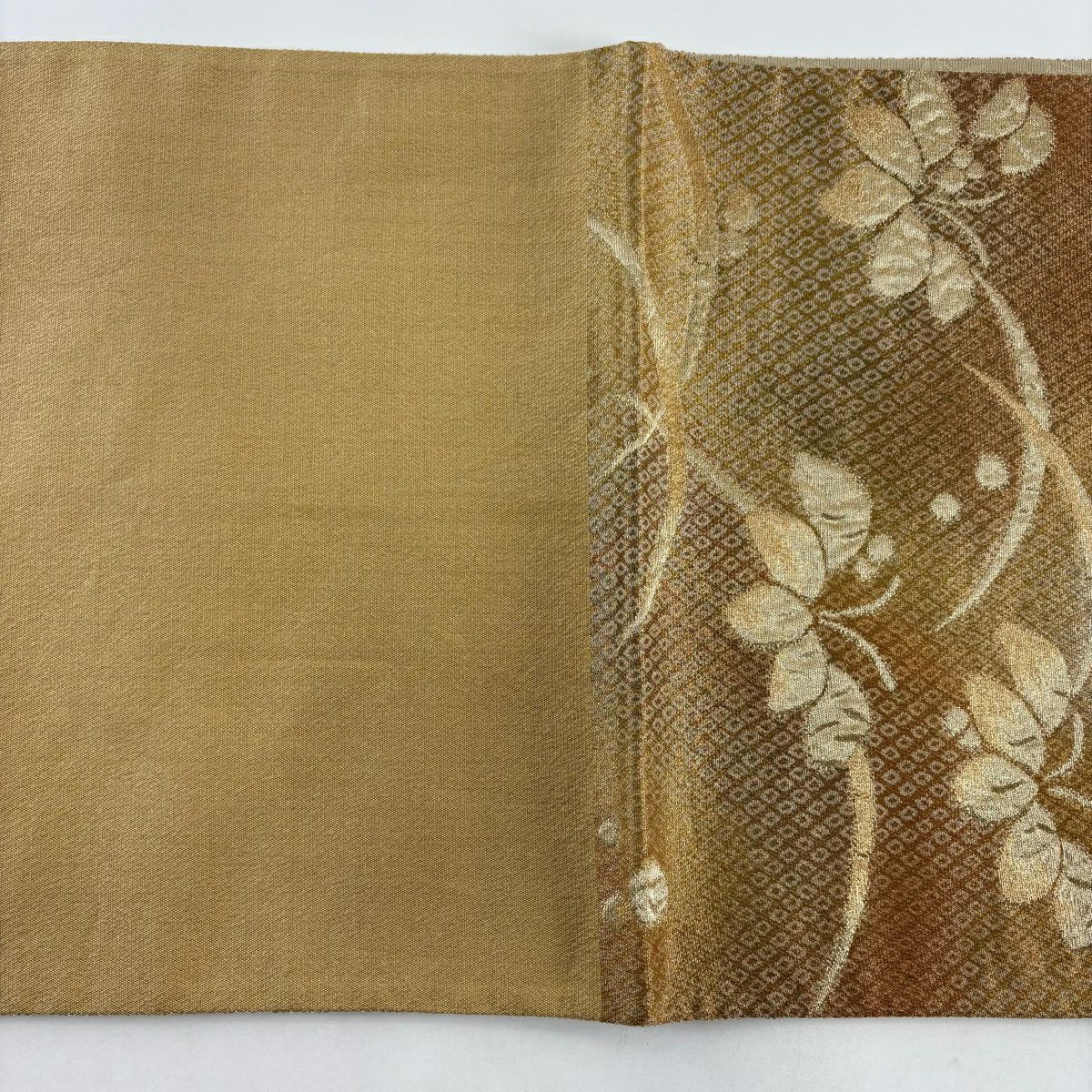 【美品】 袋帶 秀品級 笠松樹 櫻花 金金箔 金絲 金茶 お太鼓圖案 純蠶絲