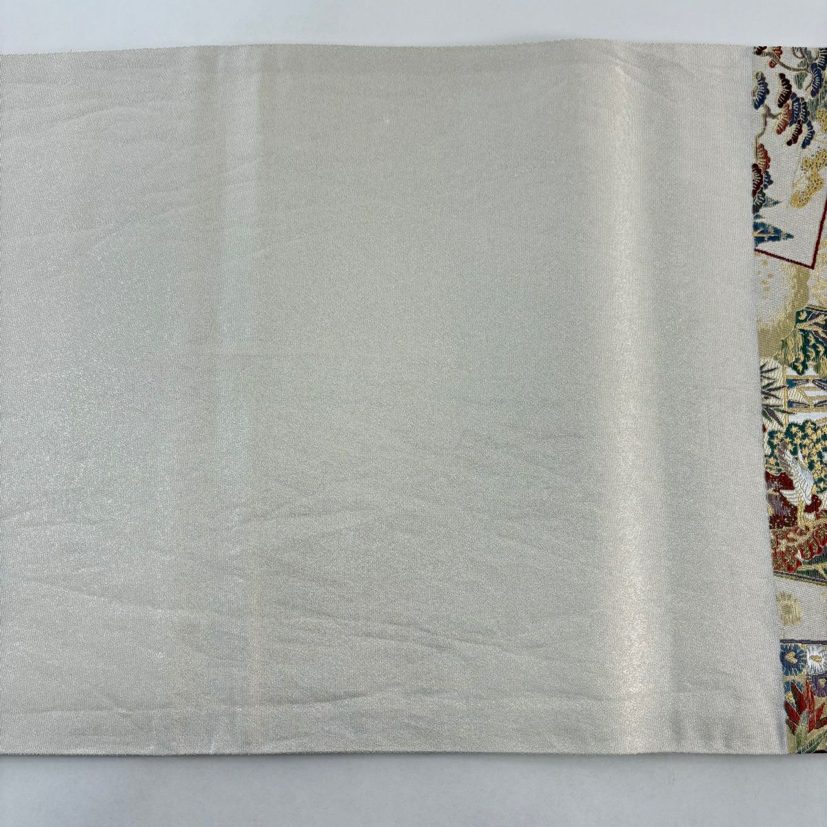 【美品】 袋帶 秀品級 王朝綴 色紙 人物 金金箔 金絲 灰白 六通 純蠶絲