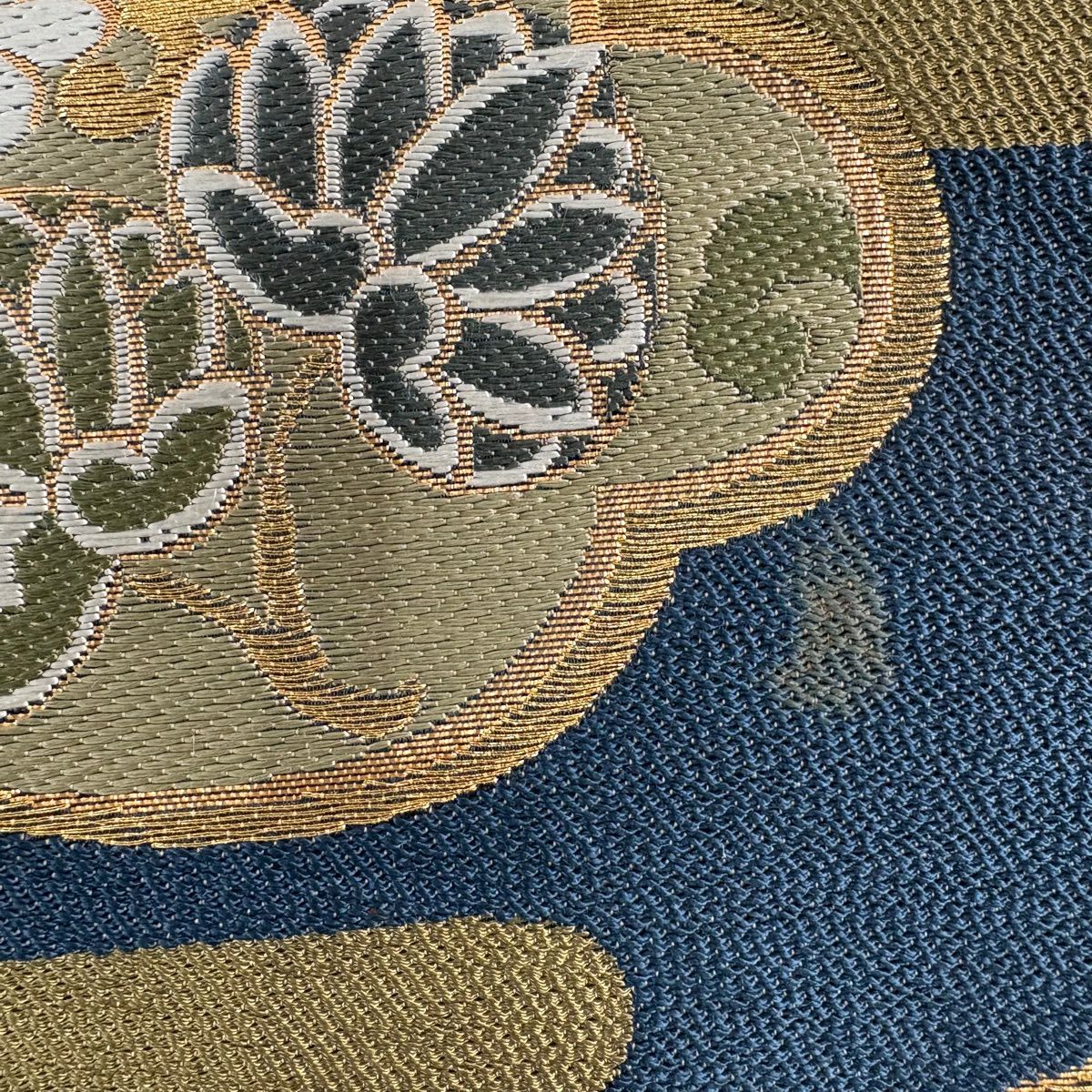 袋帶 秀品級 笠松樹 仙鶴 金糸 金金箔 深藍 六通 純蠶絲