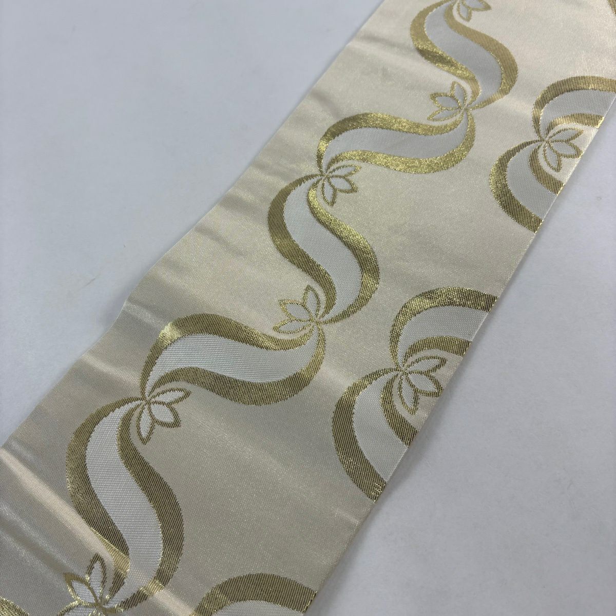名古屋帶 秀品級 川島織物 落款 花 幾何學 金金箔 金絲 金色 純蠶絲