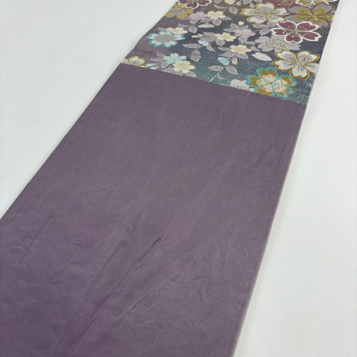 袋帶 秀品級櫻花花瓣 金金箔金銀線 紫色 六通 純蠶絲