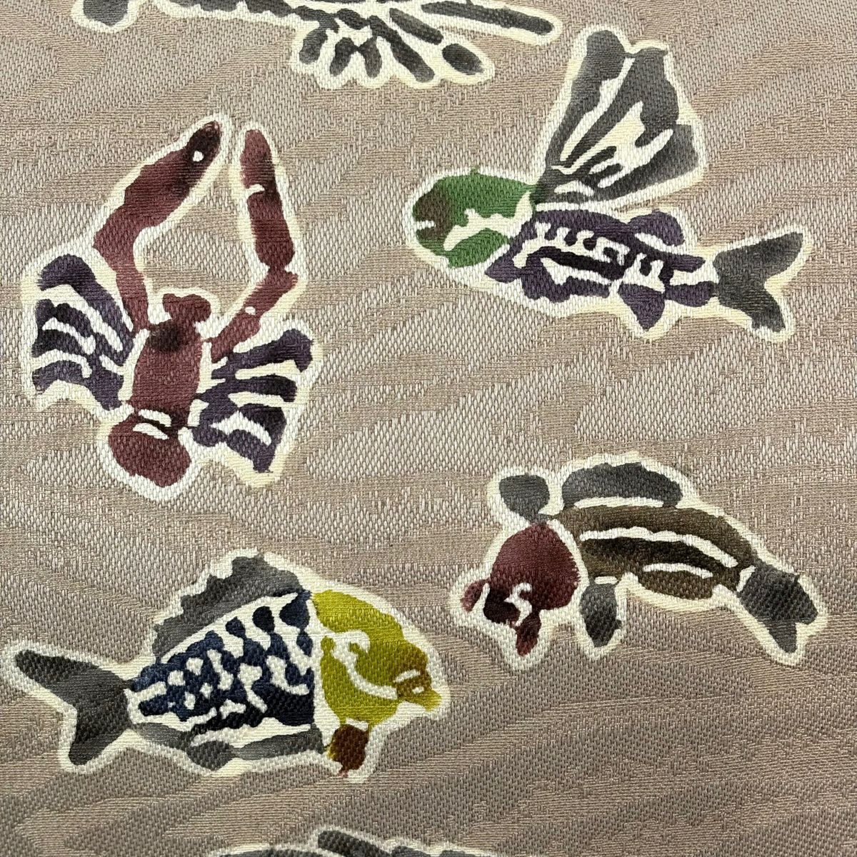 名古屋帶 名品級 魚 蟹 灰茶 純蠶絲
