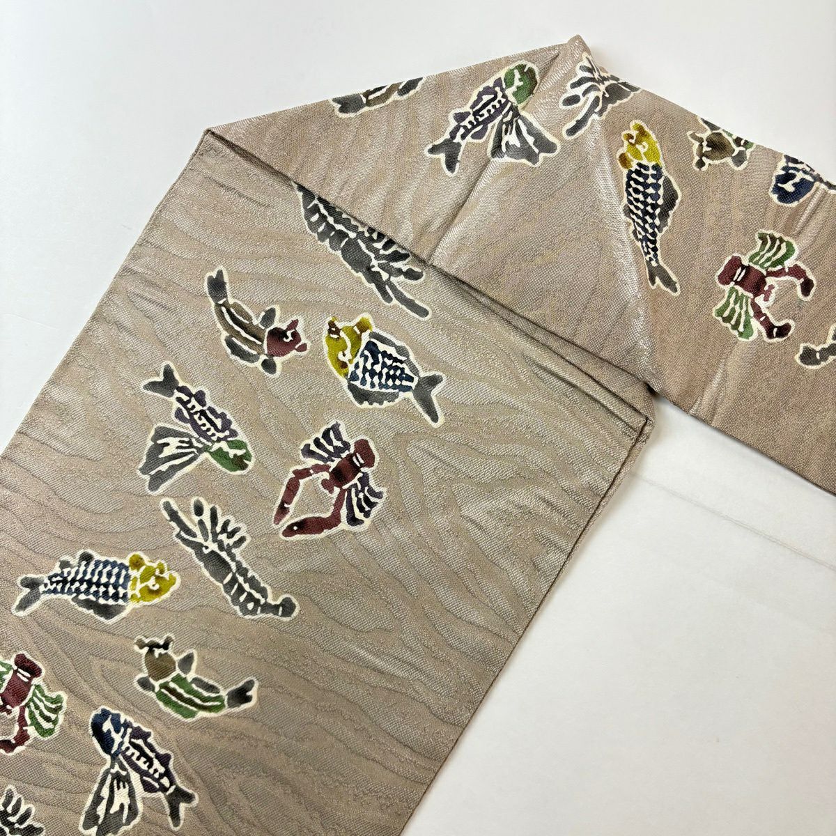 名古屋帶 名品級 魚 蟹 灰茶 純蠶絲