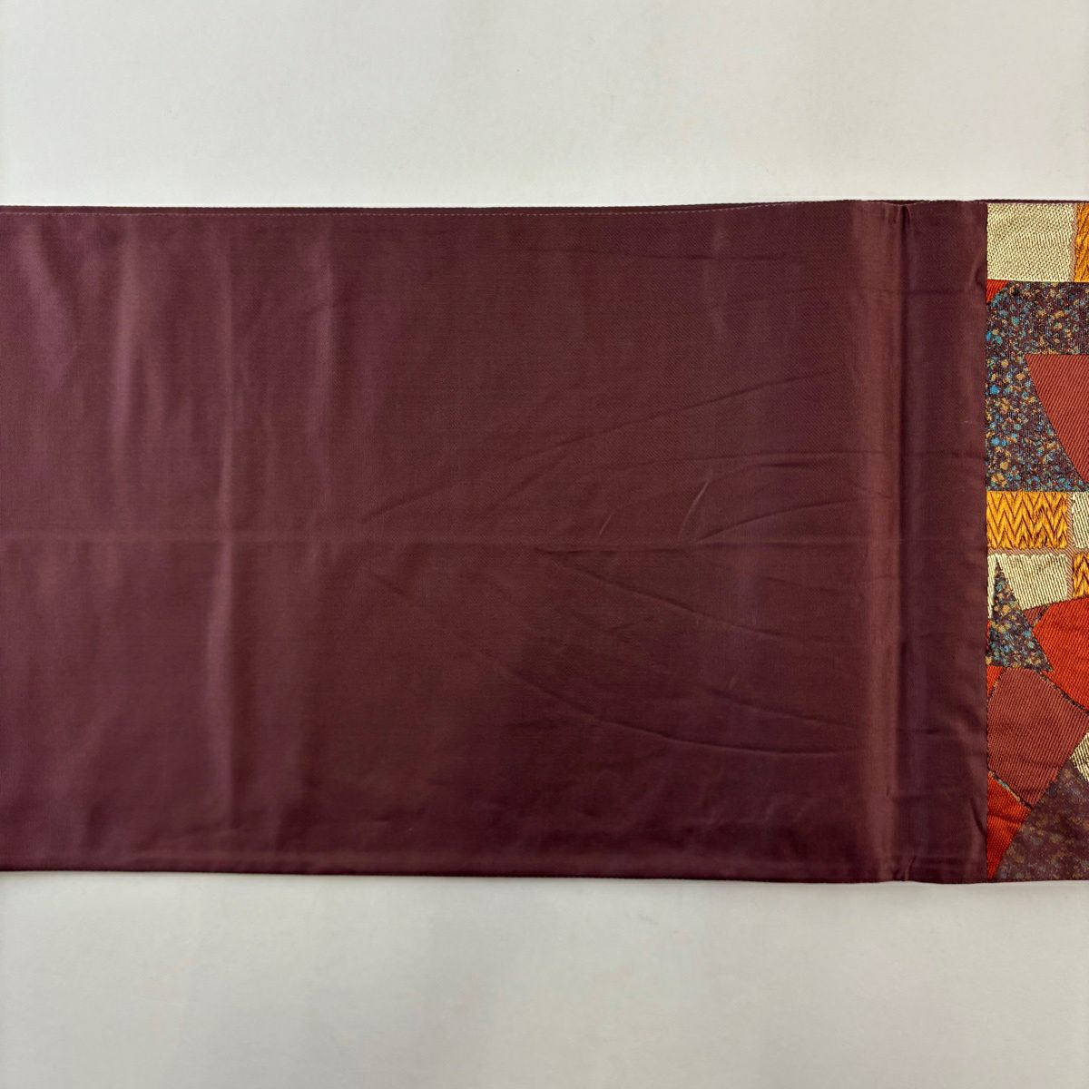 【美品】 袋帶 名品級 附落款 コシノヒロコ 幾何學圖案 金絲 金金箔 紅紫 六通 純蠶絲