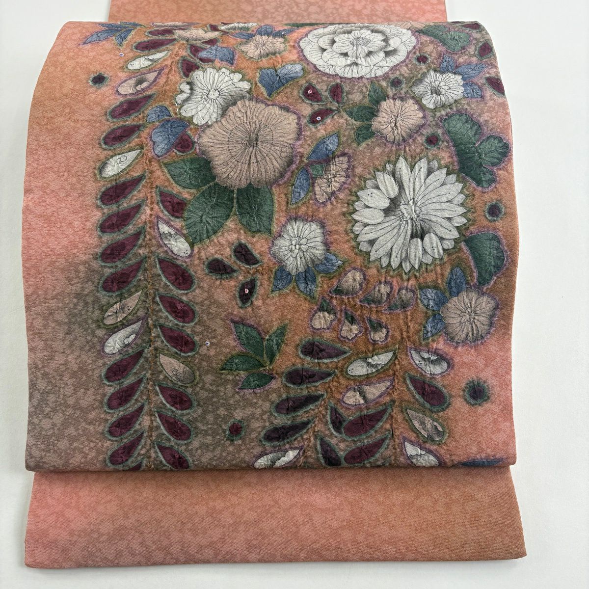 【美品】 袋帶 名品級 附落款 辻花染 粉米色 大鼓圖案 純蠶絲