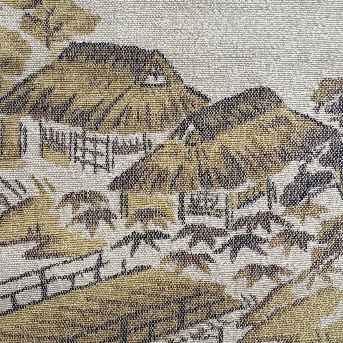 名古屋帶 名品級 紬織織 松樹葉仕立 八寸名古屋帶 建築物 橋 薄茶 純蠶絲
