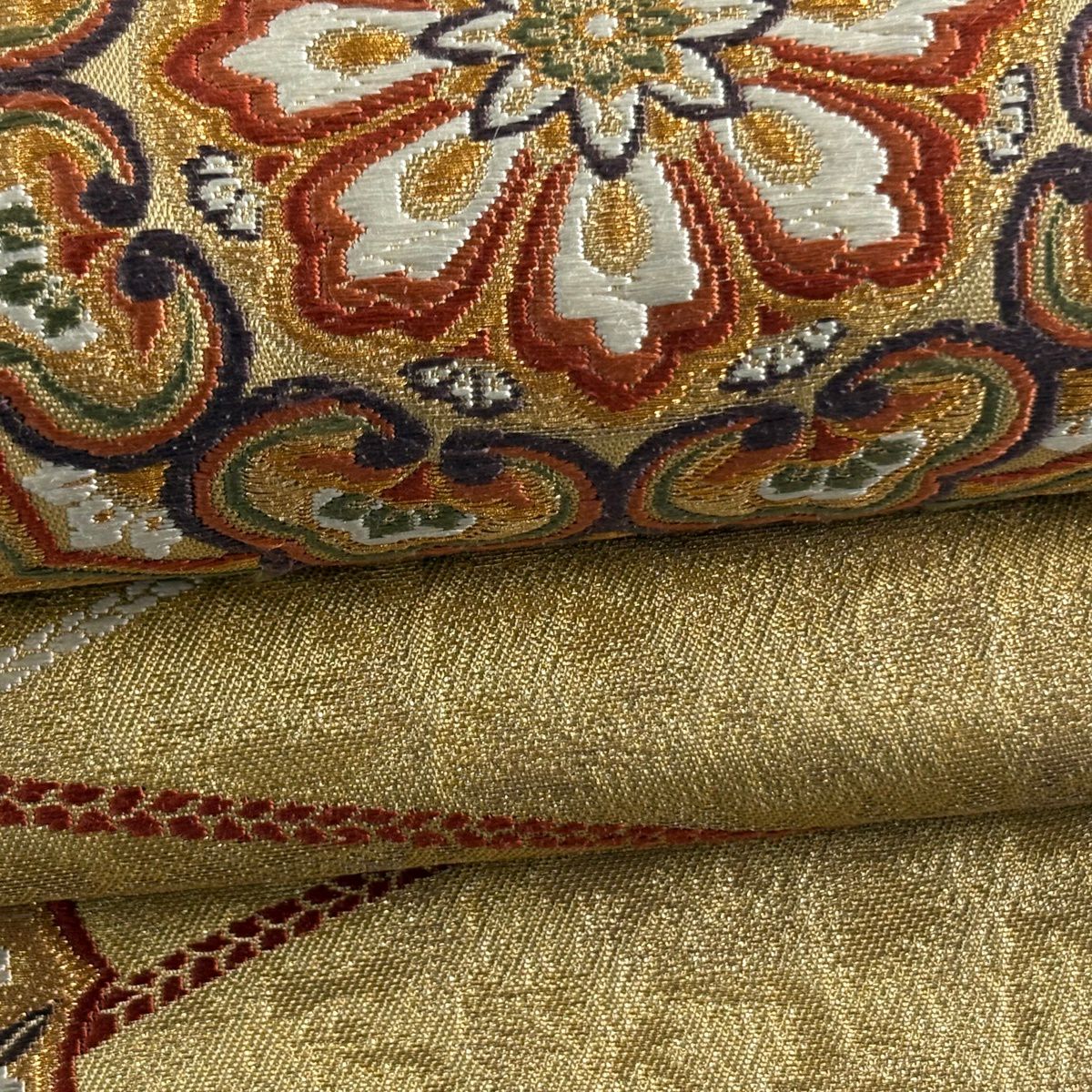 【美品】 袋帶 名品級 加納幸 落款 鏡裏文 金絲 金金箔 金色 大鼓圖案 純蠶絲