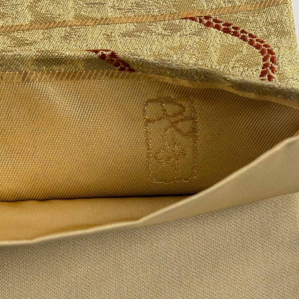 【美品】 袋帶 名品級 加納幸 落款 鏡裏文 金絲 金金箔 金色 大鼓圖案 純蠶絲