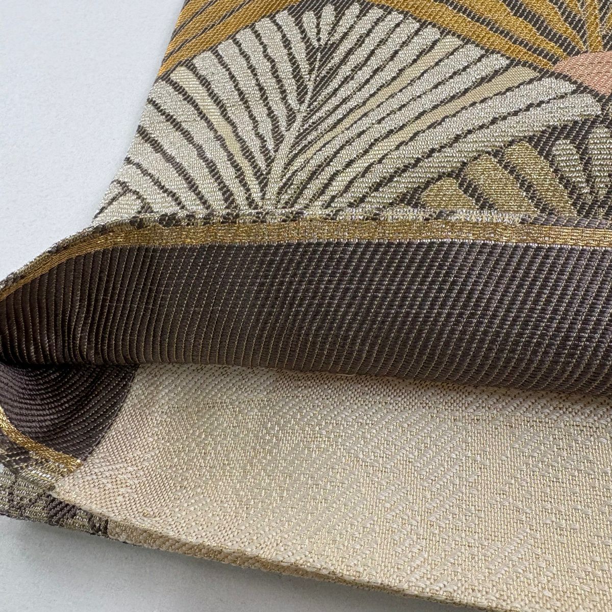 【美品】 袋帶 逸品級 若松樹青海波 金銀彩 茶紫 六通 純蠶絲