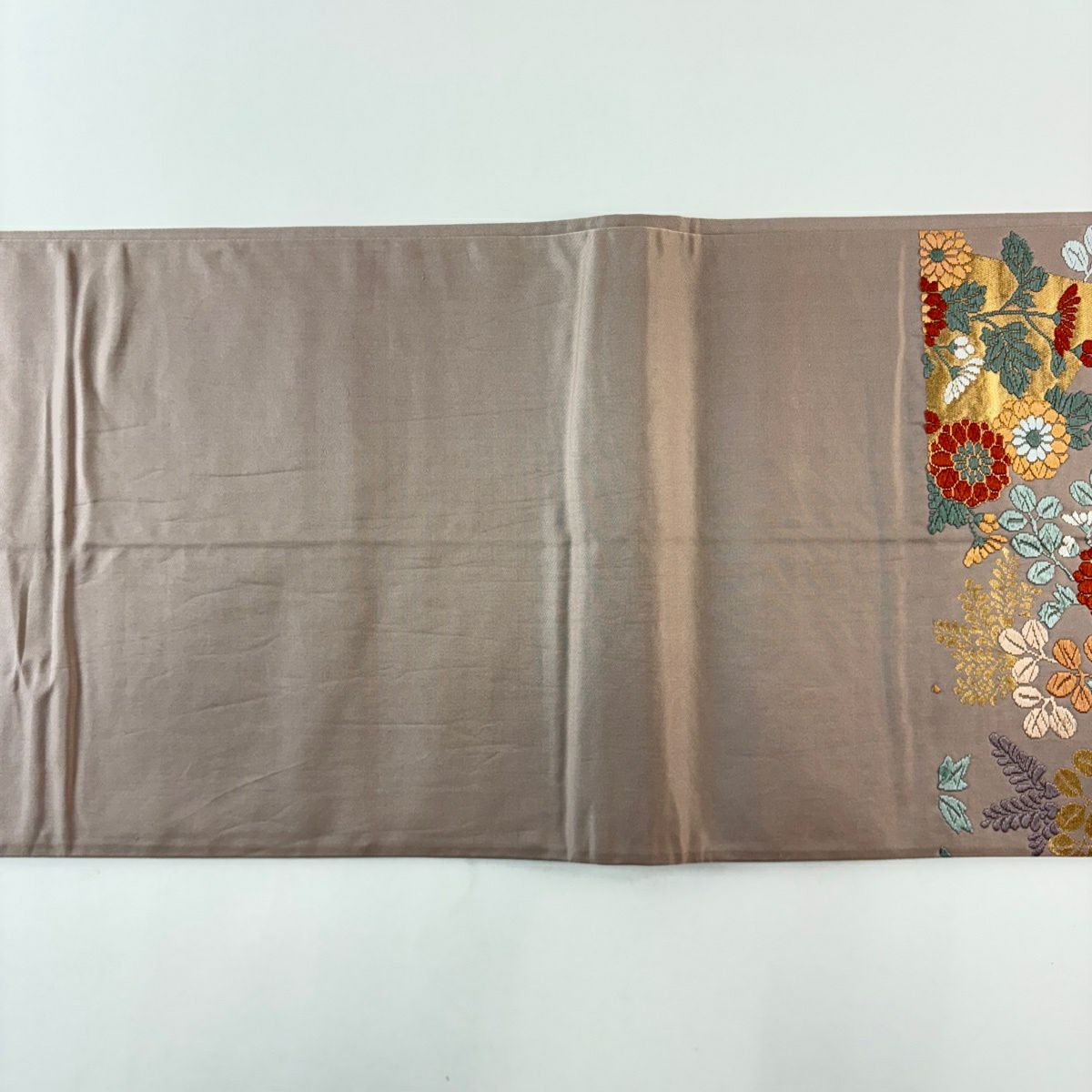袋帶 名品級 扇子面 菊花 唐織 金金箔 灰紫 六通 純蠶絲