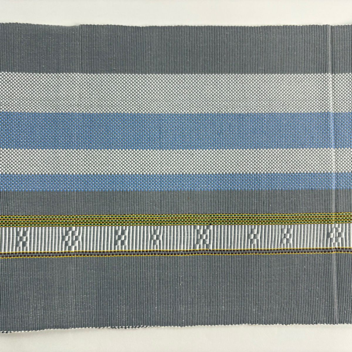 【美品】 名古屋帶 名品級 八寸名古屋帶 松樹葉仕立 雜紋 幾何圖案 灰色 純蠶絲
