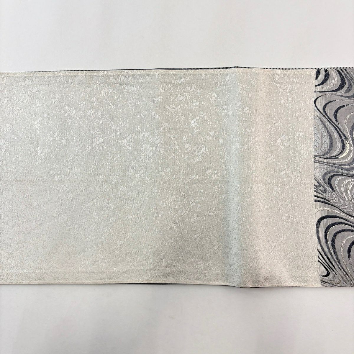 袋帶 名品級 新小石丸 松樹煙染 流水 雪輪 銀糸 漸層 灰 深藍 六通 純蠶絲