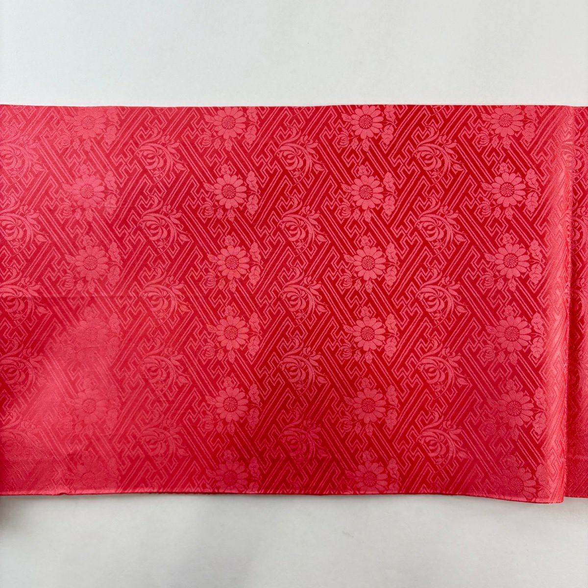 【美品】 開口名古屋帶 名品級 菊花花 幾何圖案 絞染 粉紅 純蠶絲