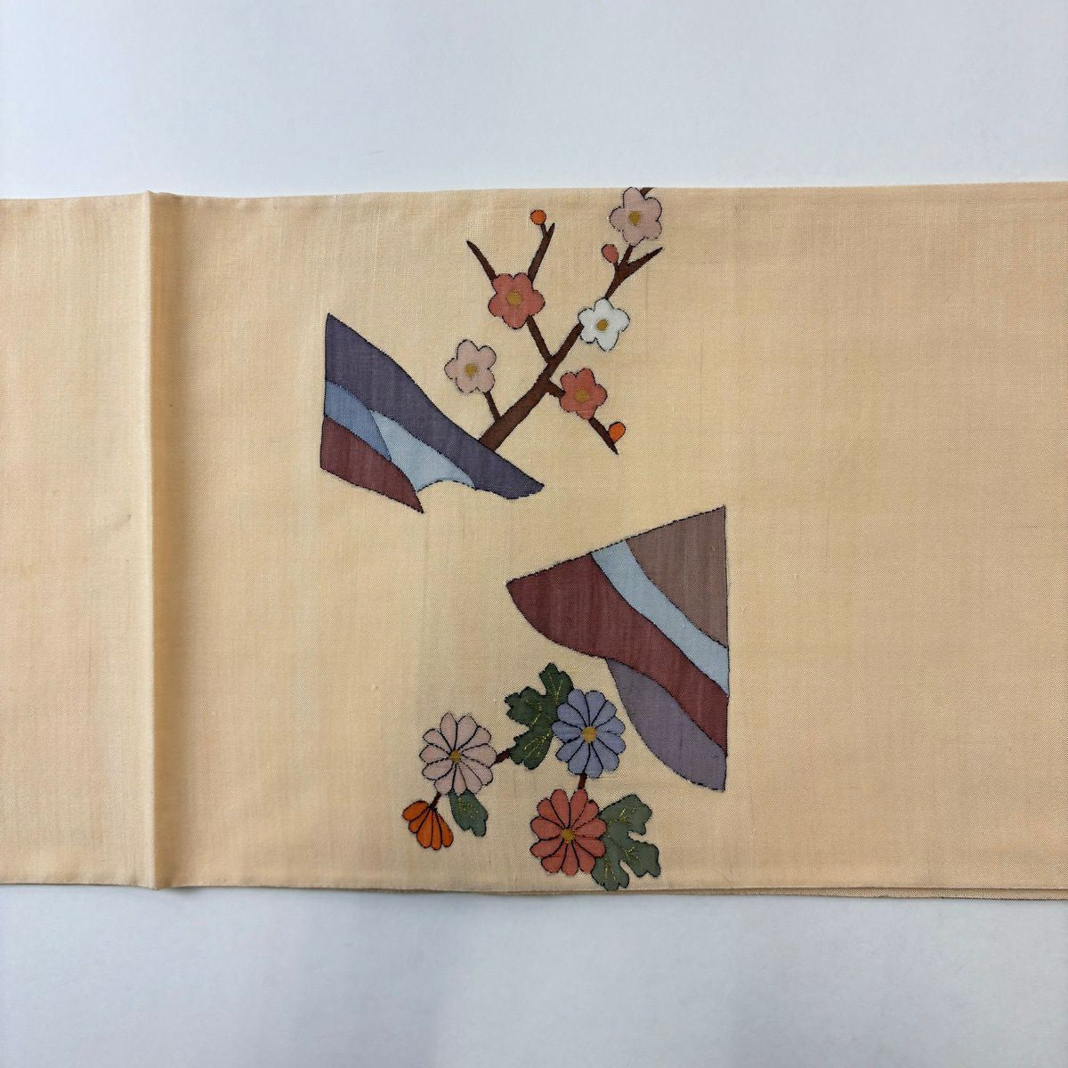 袋帶 名品級 菊花 雲文 金絲 淺橙色 大鼓圖案 純蠶絲