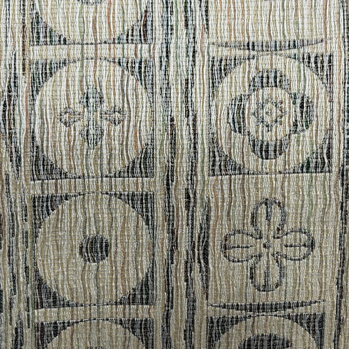 【美品】 袋帶 名品級 落款あり 古賀勝幸 花 丸文 金絲 米色 全通 純蠶絲