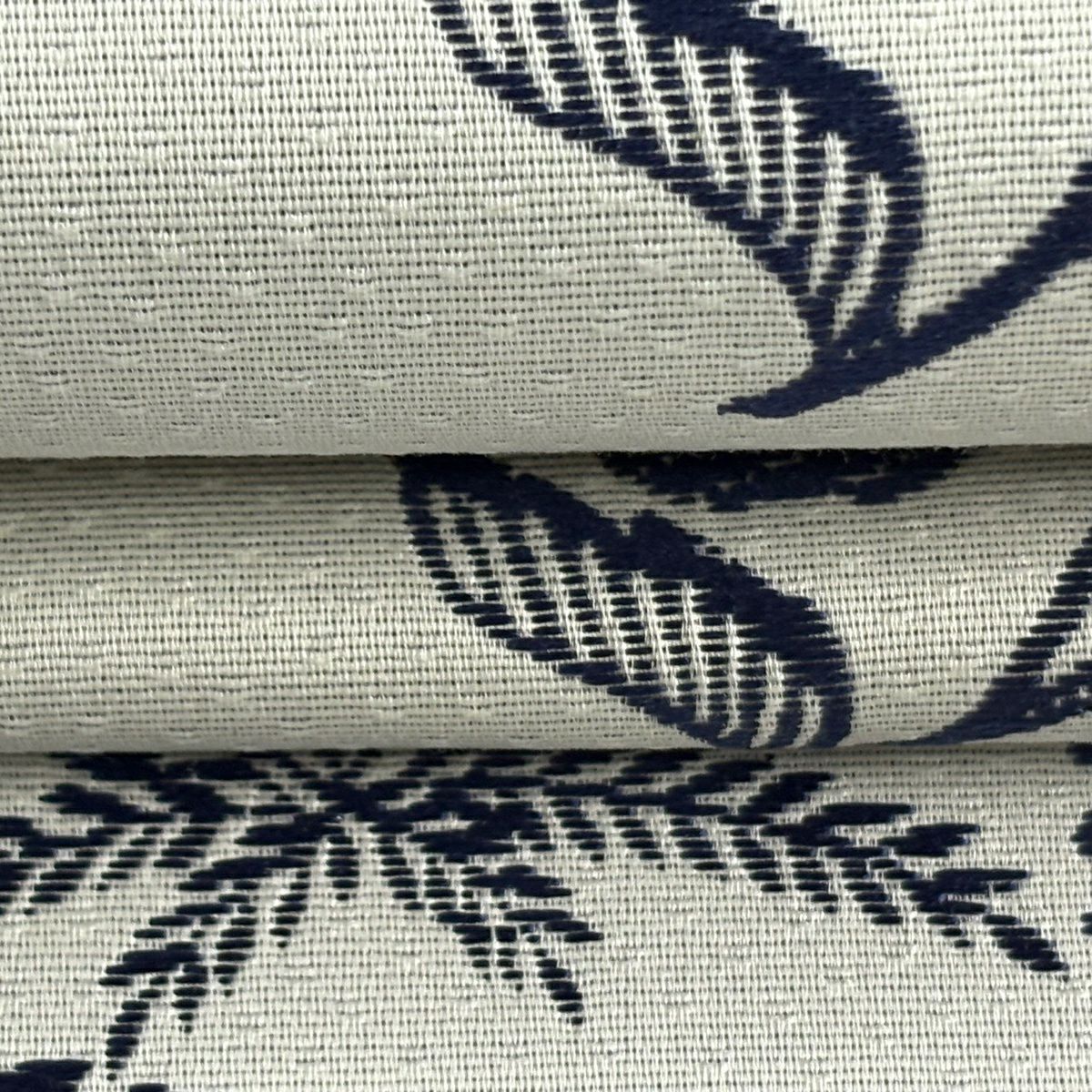 【美品】 袋帶 名品級 草花紋 鳥 灰 深藍 六通 純蠶絲