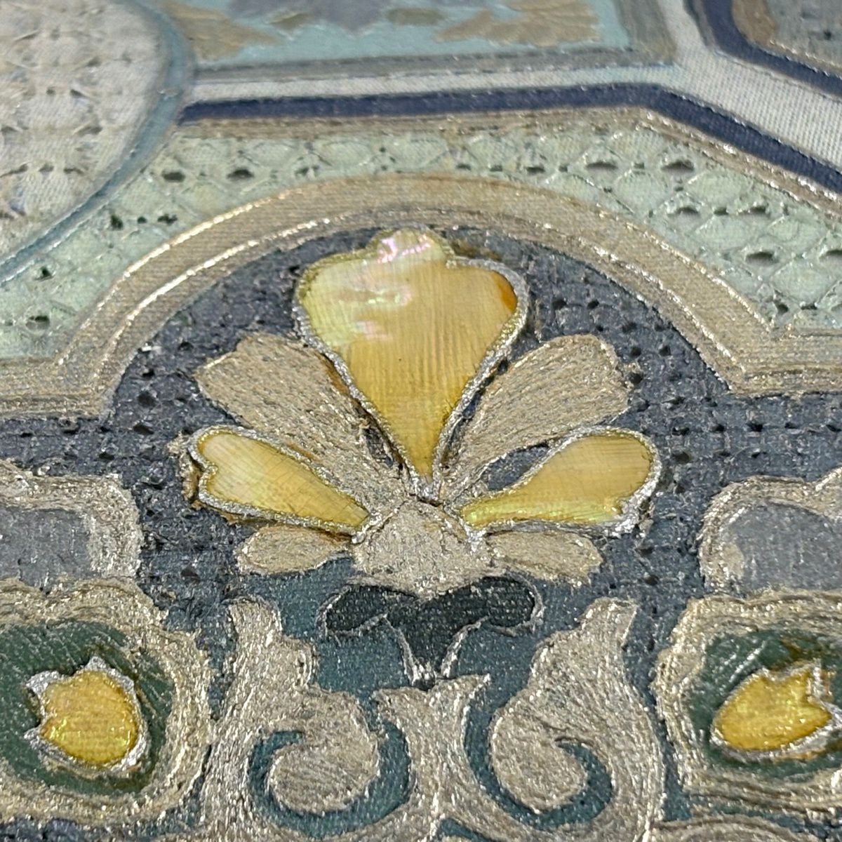 袋帶 名品級 蜀江文 華紋 刺繡 金銀彩 青灰 純蠶絲