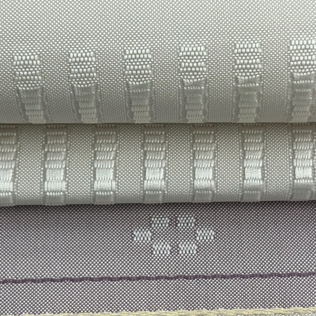 【美品】 袋帶 名品級 段紋 幾何圖案 灰白 六通 純蠶絲
