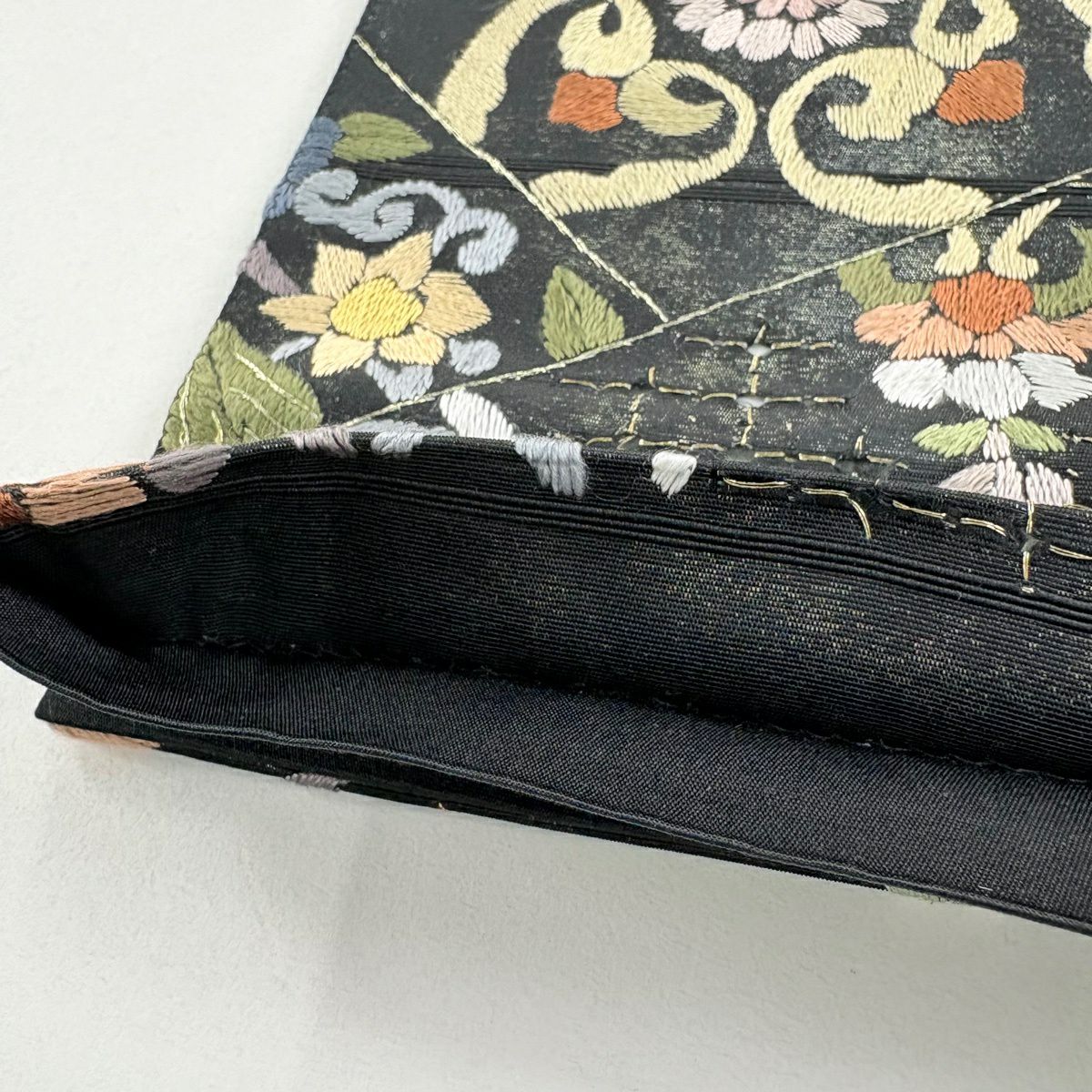 袋帶 逸品級 孔雀 花鳥 刺繡 金銀彩 黑 六通 純蠶絲