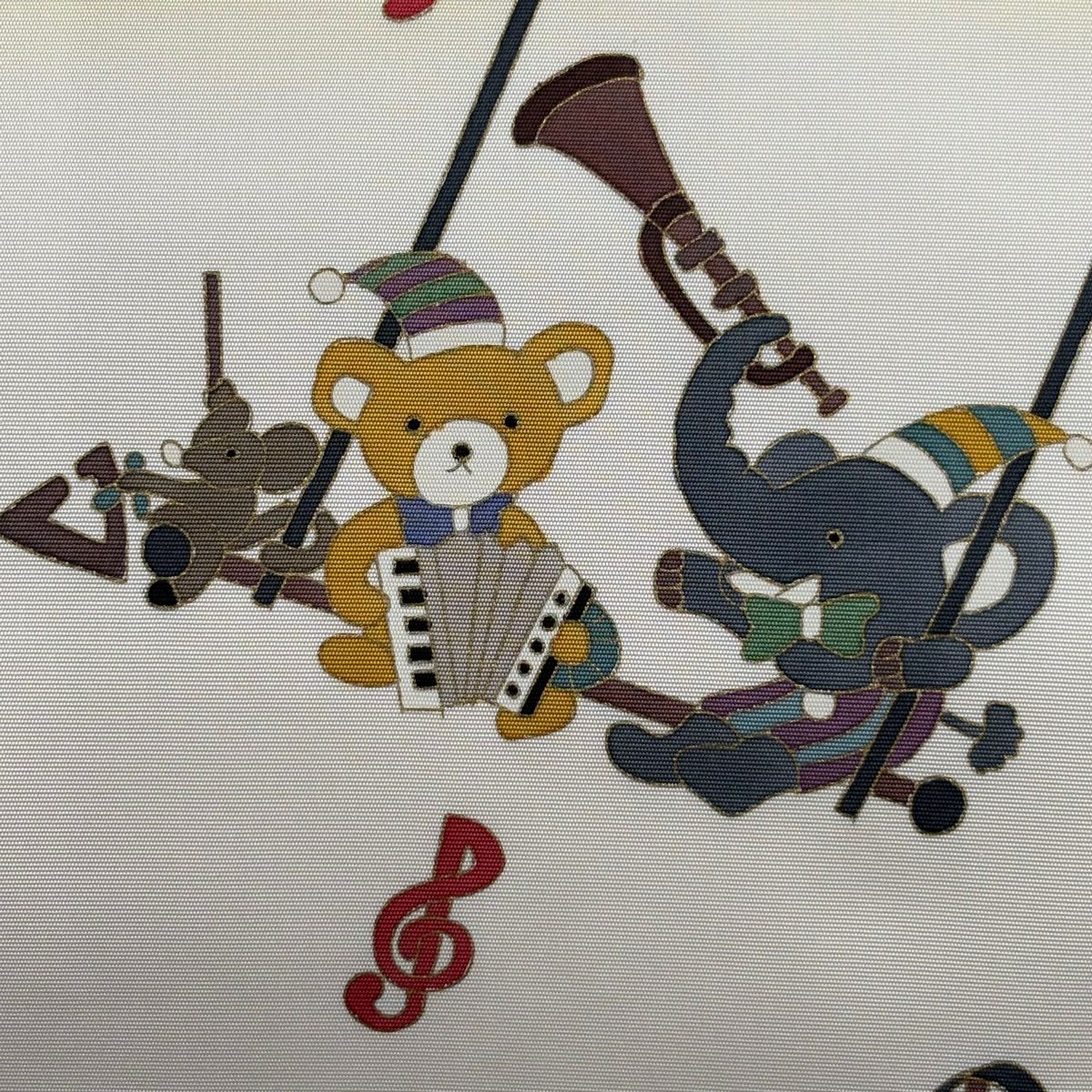 名古屋帶 逸品級 動物 樂器 金銀彩 漸層 芥末色 純蠶絲
