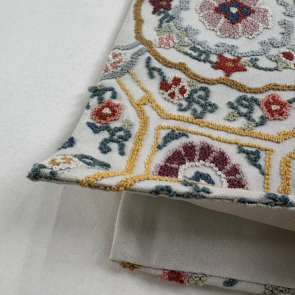 袋帶 逸品級 蜀江華紋 相良刺繡 青灰 純蠶絲