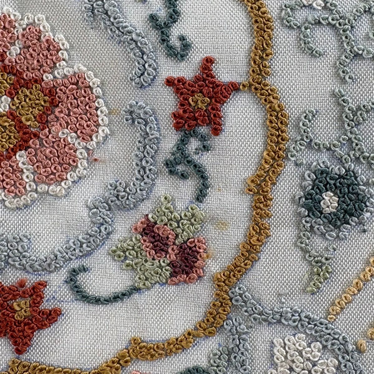 袋帶 逸品級 蜀江華紋 相良刺繡 青灰 純蠶絲