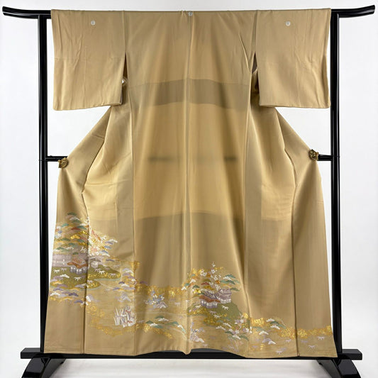 色留袖禮服 身長156.5cm 袖長62.5cm S 雙層 千總 落款あり 茶屋辻 金絲 金銀彩 米色 純蠶絲 逸品級 三つ紋
