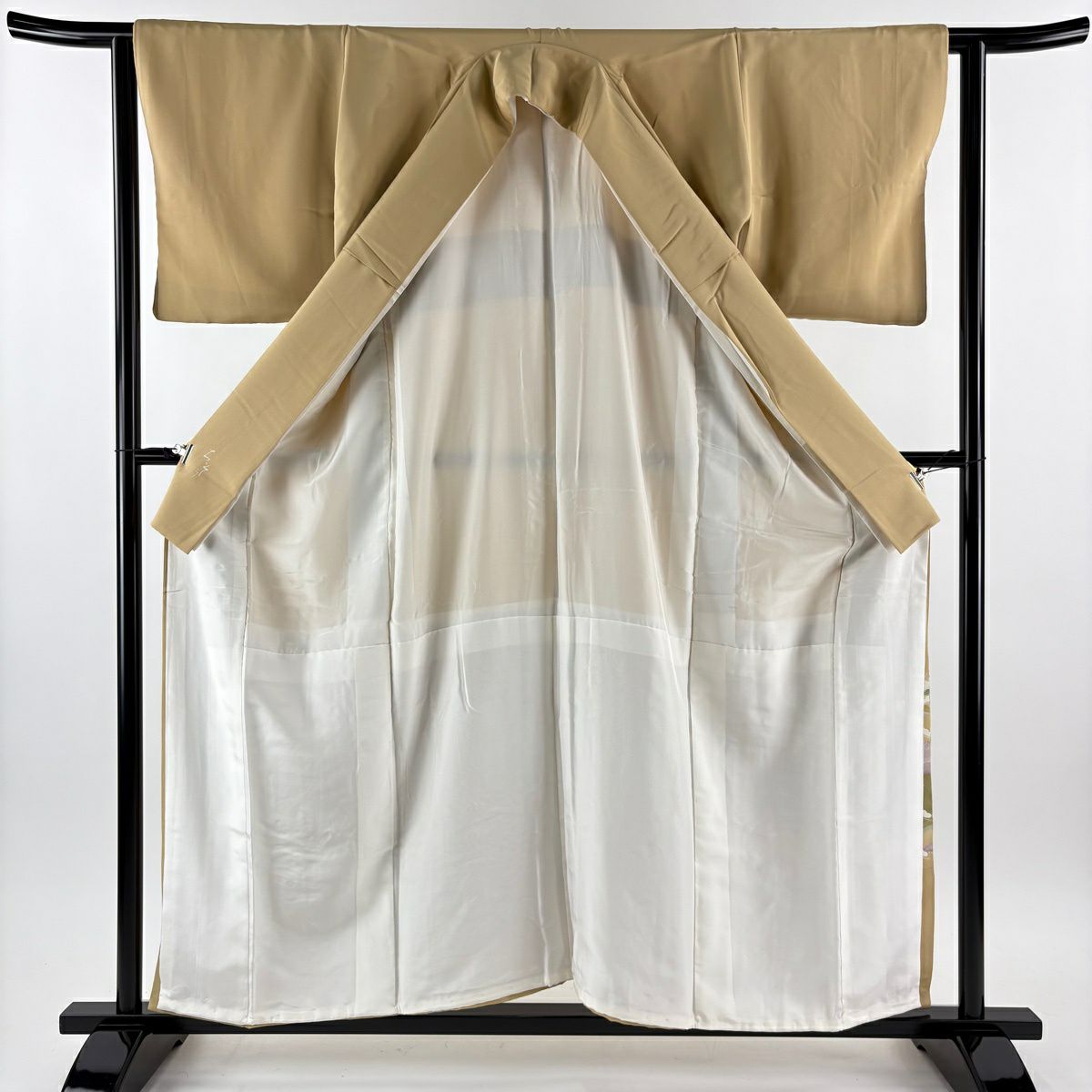 色留袖禮服 身長156.5cm 袖長62.5cm S 雙層 千總 落款あり 茶屋辻 金絲 金銀彩 米色 純蠶絲 逸品級 三つ紋