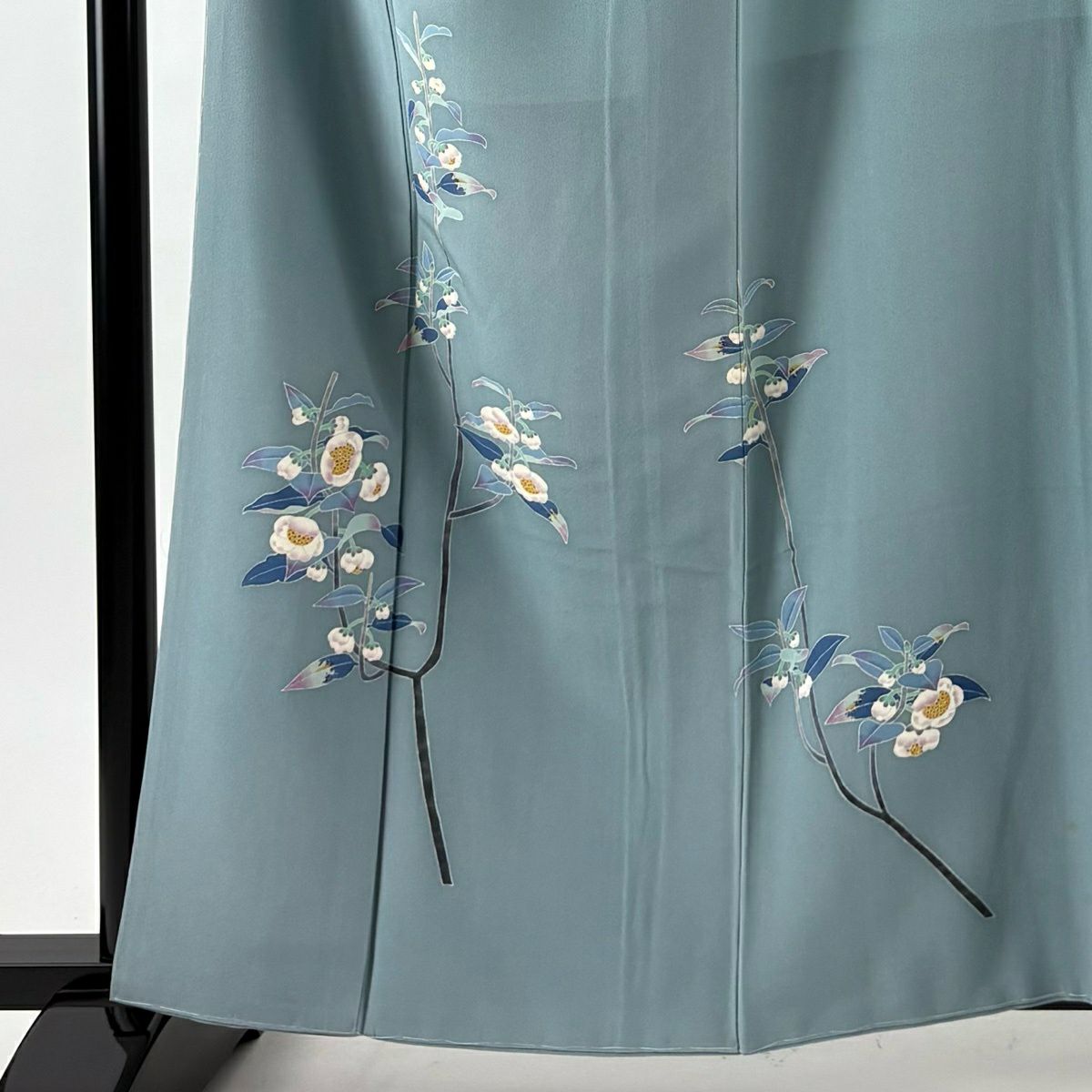 付下 身長160cm 袖長65cm M 雙層 百貫石峰 有落款 枝花 青灰 純蠶絲 逸品級