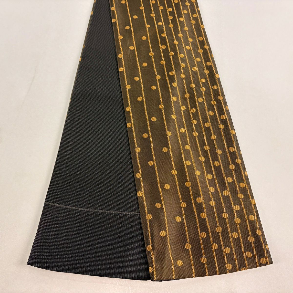 【美品】半幅帶 秀品級 證書齊全 條紋 圓形 茶 純蠶絲