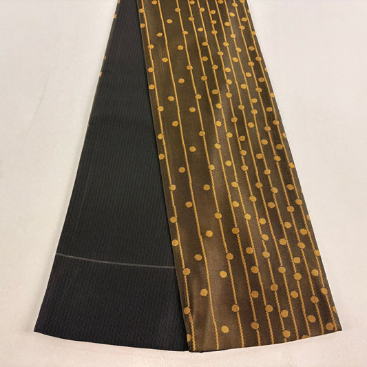 【美品】半幅帶 秀品級 證書齊全 條紋 圓形 茶 純蠶絲