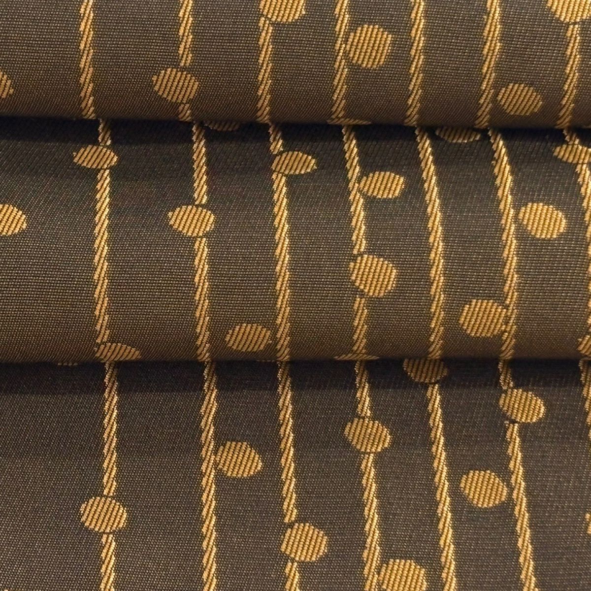 【美品】半幅帶 秀品級 證書齊全 條紋 圓形 茶 純蠶絲