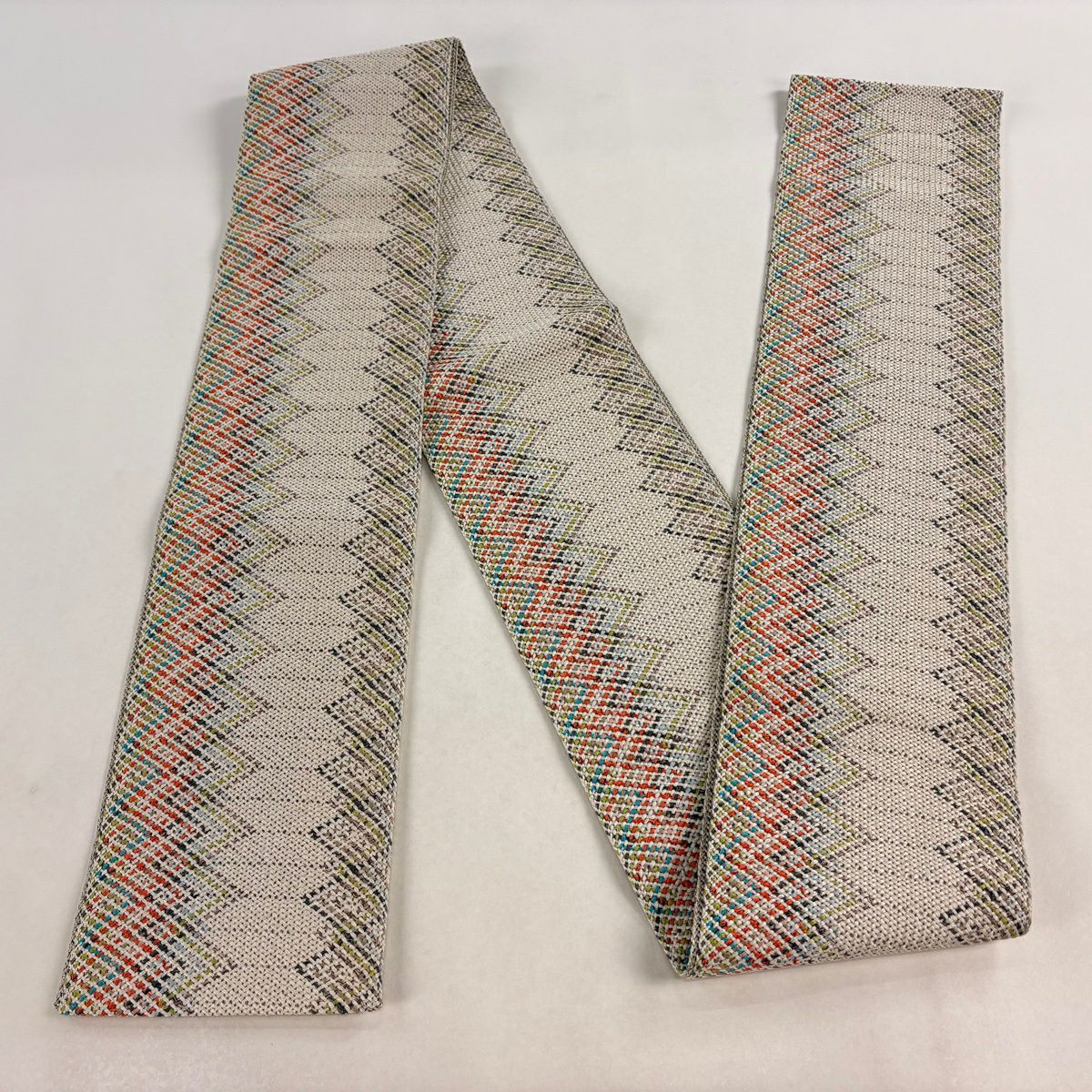 【美品】半幅帶 優品級 幾何圖案 金線 米色 純蠶絲