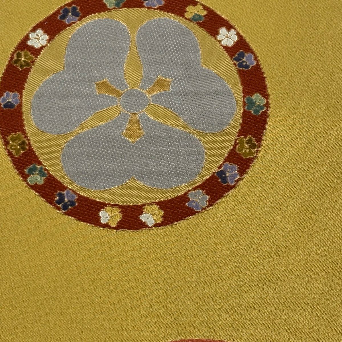 【美品】半幅帶 秀品級 圓文 花紋 金絲 芥末色 純蠶絲