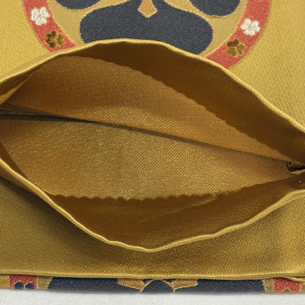【美品】半幅帶 秀品級 圓文 花紋 金絲 芥末色 純蠶絲