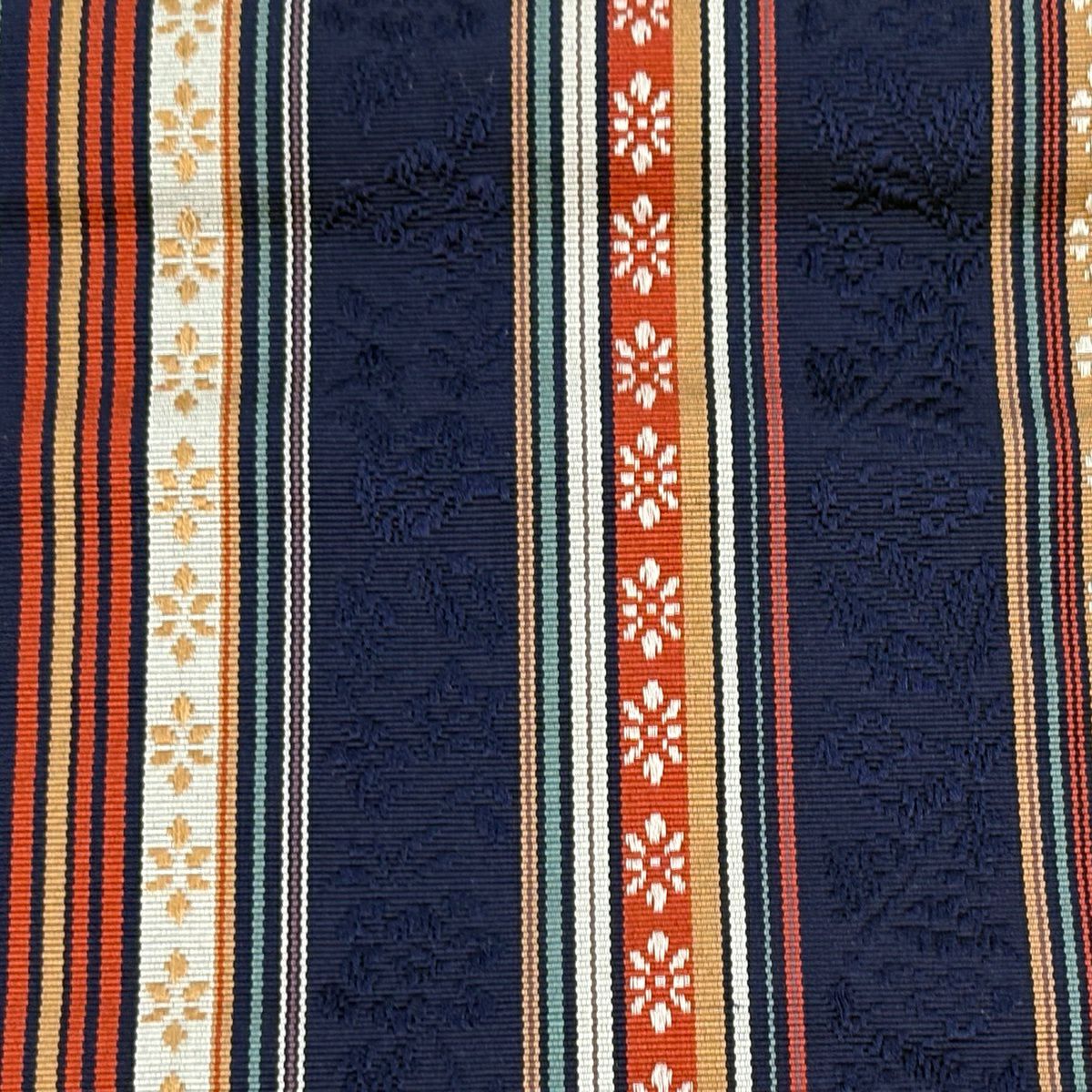 【美品】半幅帶 優品級 花紋 條紋 深藍 純蠶絲