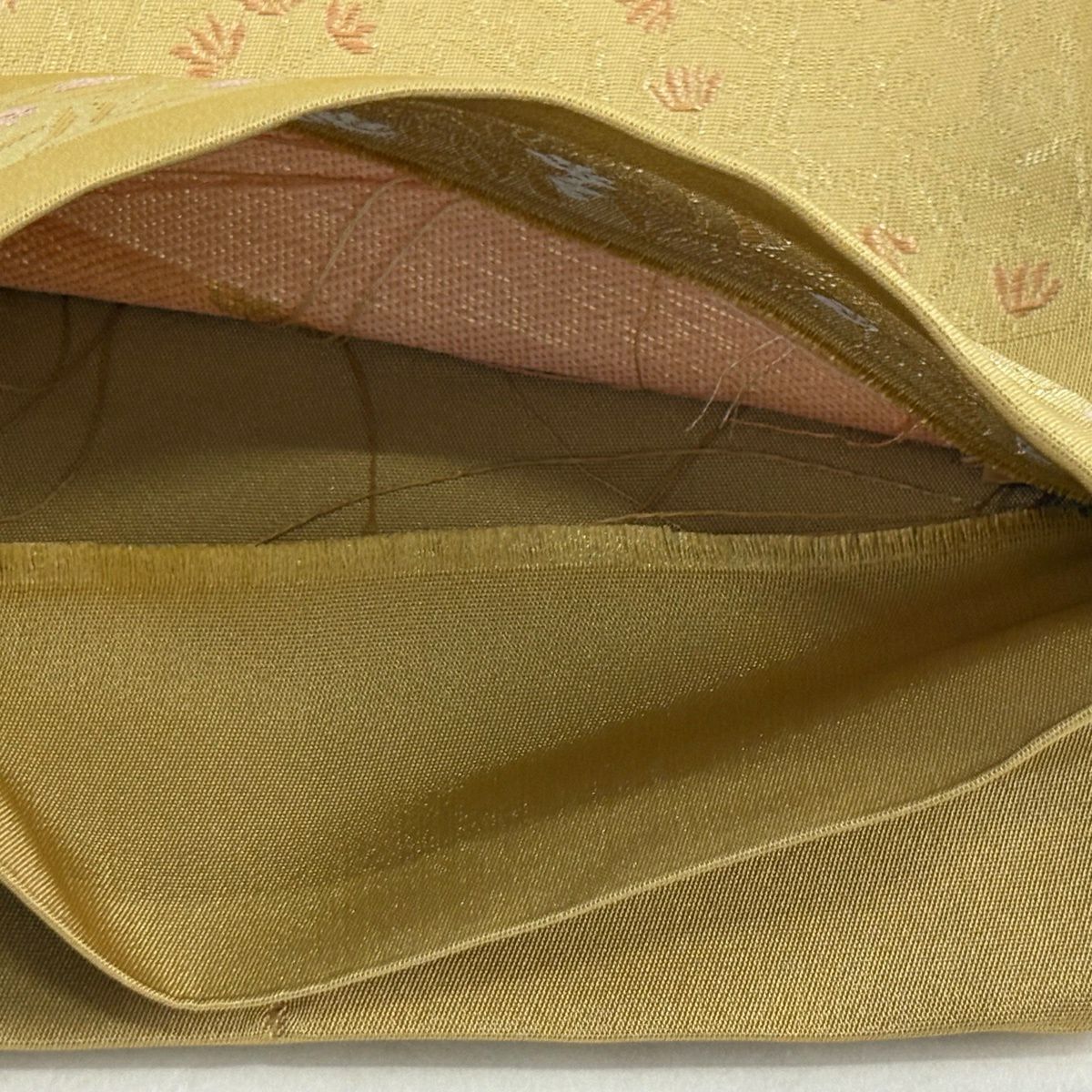 【美品】半幅帶 優品級 草花紋紋 金金箔 黃土 素材：化纖