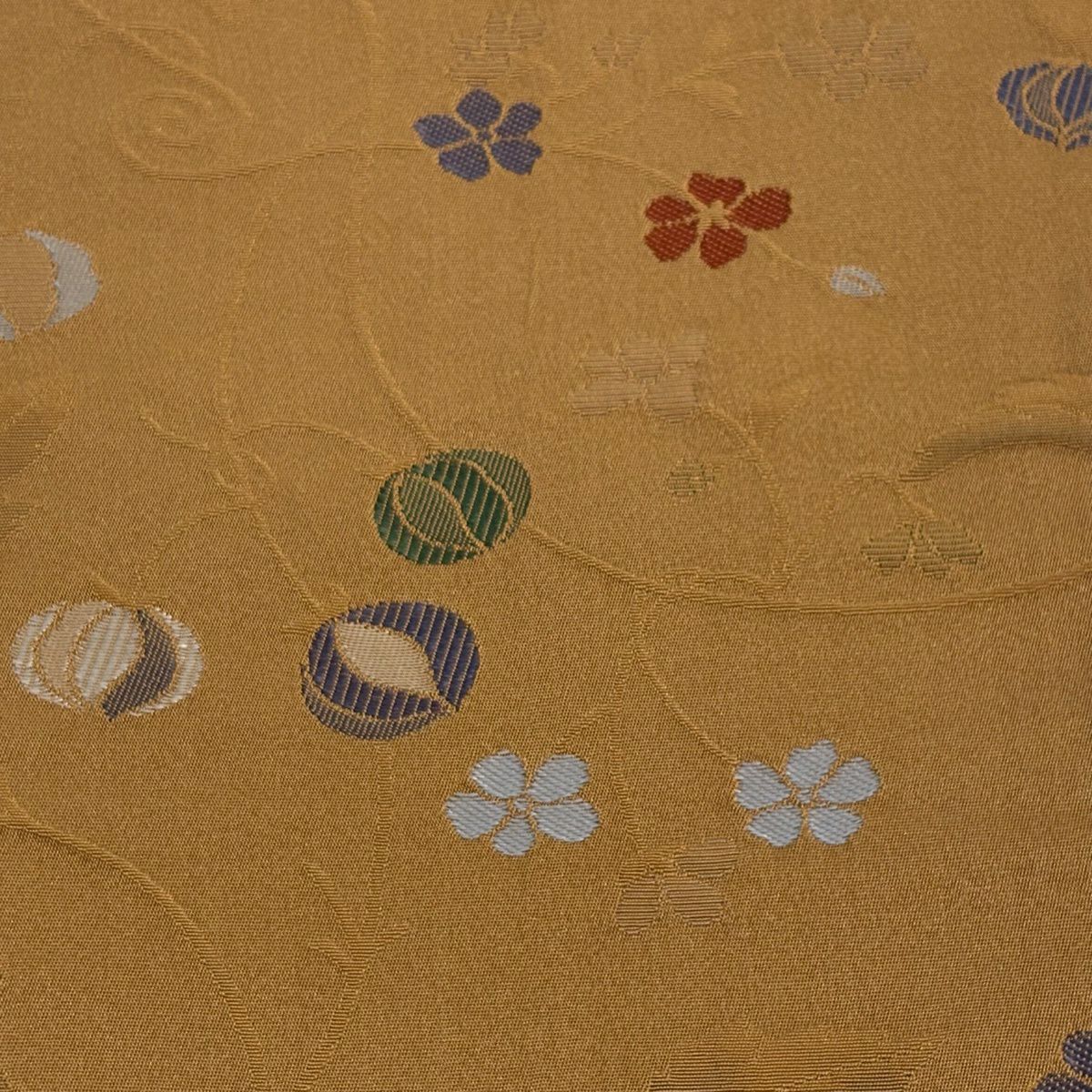 【美品】半幅帶 優品級 草花紋 山吹茶 化纖
