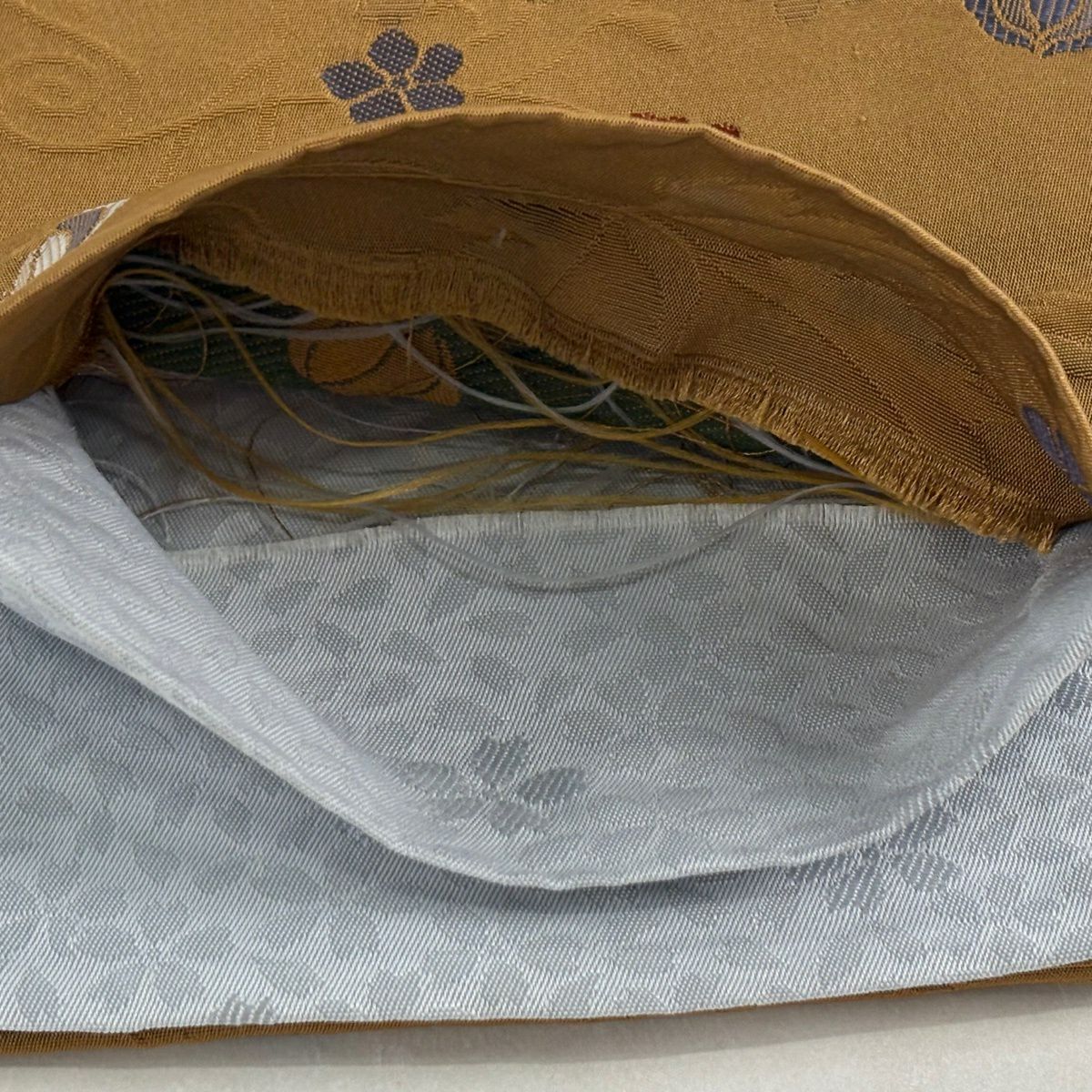 【美品】半幅帶 優品級 草花紋 山吹茶 化纖