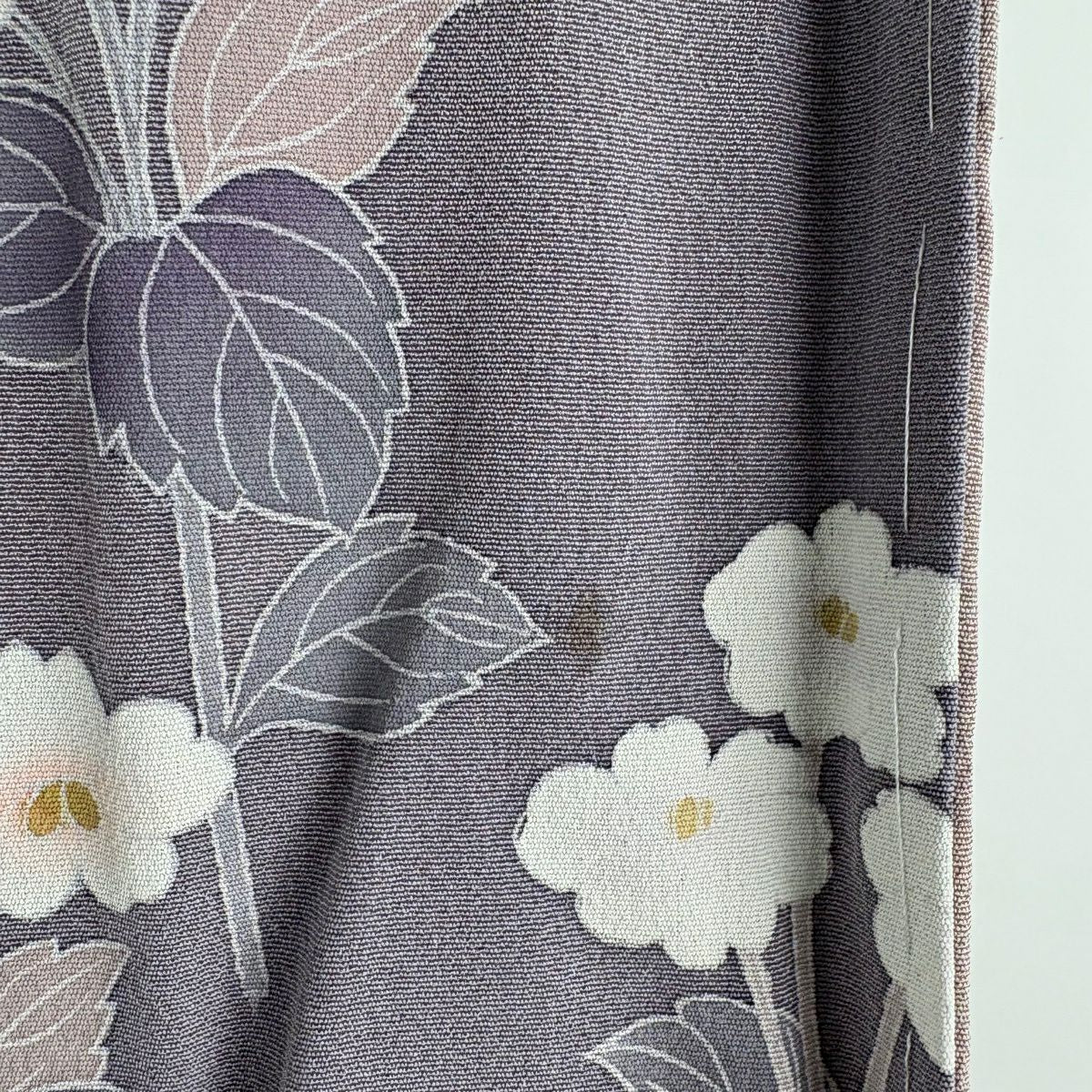 【美品】訪問服 身長165.5cm 袖長66.5cm M 雙層 袋帶套裝 落款 草花紋 染分 ぼかし 灰紫 純蠶絲 名品級 一つ紋