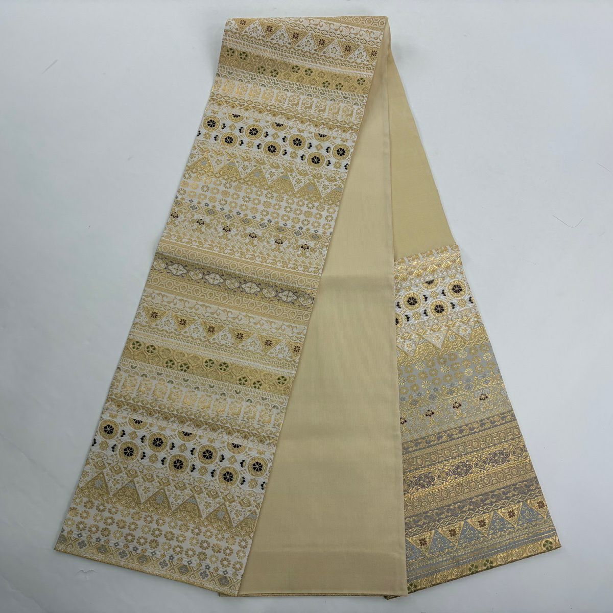 【美品】訪問服 身長165.5cm 袖長66.5cm M 雙層 袋帶套裝 落款 草花紋 染分 ぼかし 灰紫 純蠶絲 名品級 一つ紋