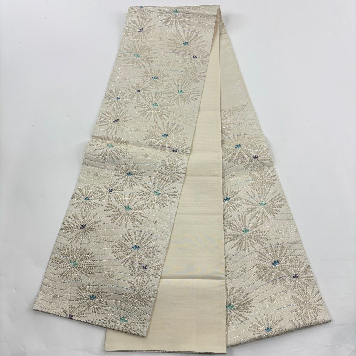付下 身長166.5cm 袖長64cm M 雙層 袋帶套裝 華紋 草花紋紋 金銀彩 漸層 淺綠 純蠶絲 名品級