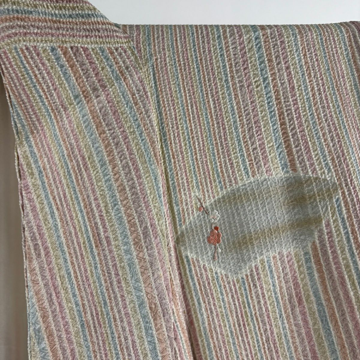 付下 身長158.5cm 袖長67.5cm L 雙層 名古屋帶套裝 枝梅花 扇子面 刺繡 金銀彩 紫 純蠶絲 優品級