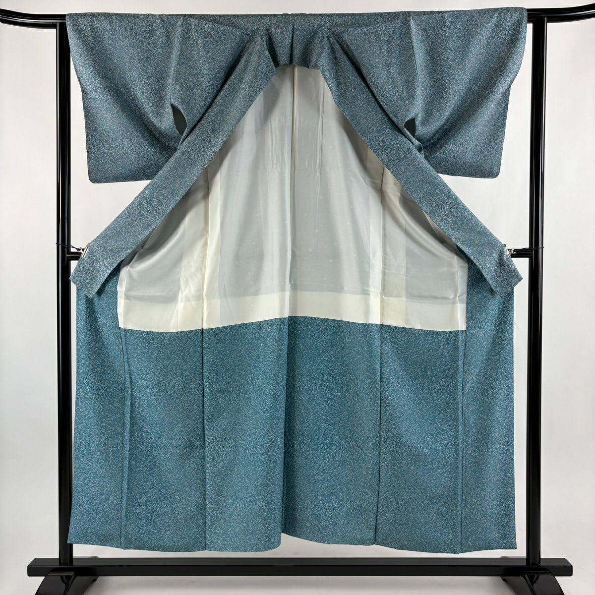 【美品】 付下 身長153.5cm 袖長62cm S 雙層 紬織織 流水 絞染 青灰 純蠶絲 秀品級
