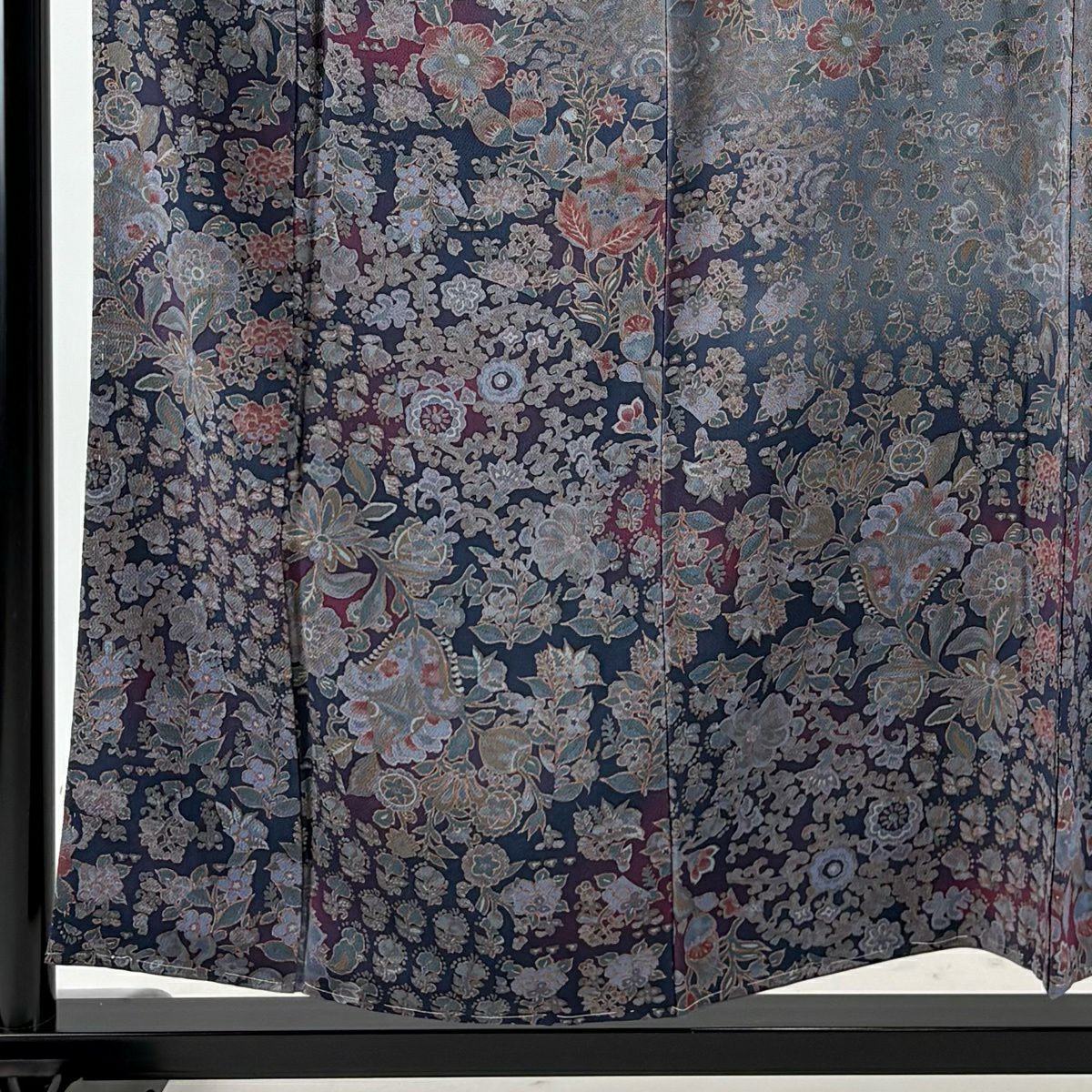 付下 身長155cm 袖長60.5cm S 雙層 草花紋紋 漸層 灰紫 純蠶絲 優品級
